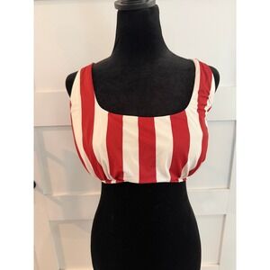 Shade & Shore Red White Striped Underwire Bikini Top 38DD Cross Back Tie